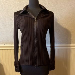 CAbi silk trimmed zip up sweater